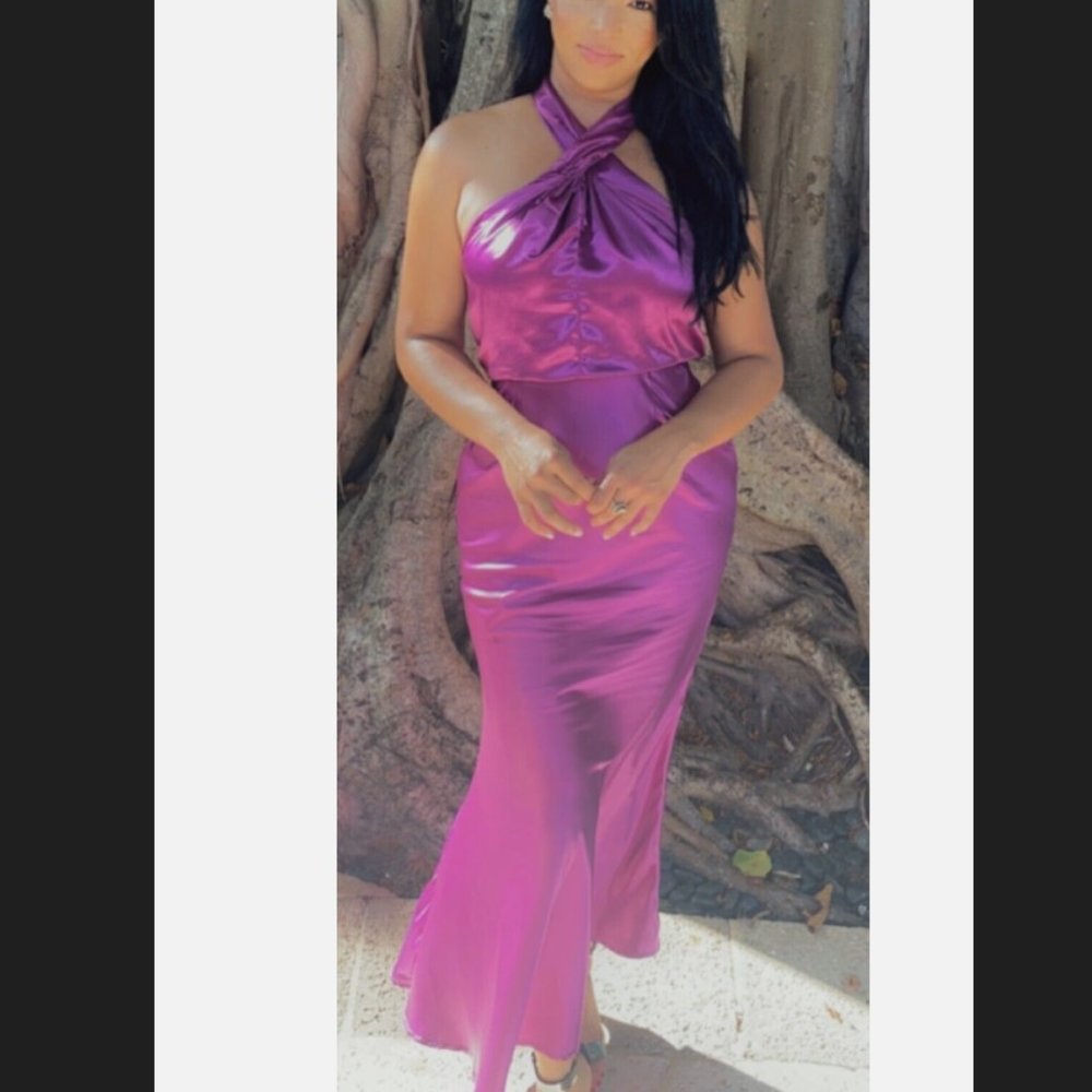 Boohoo Twist Front Halter Satin Maxi Purple Dresses Size 6